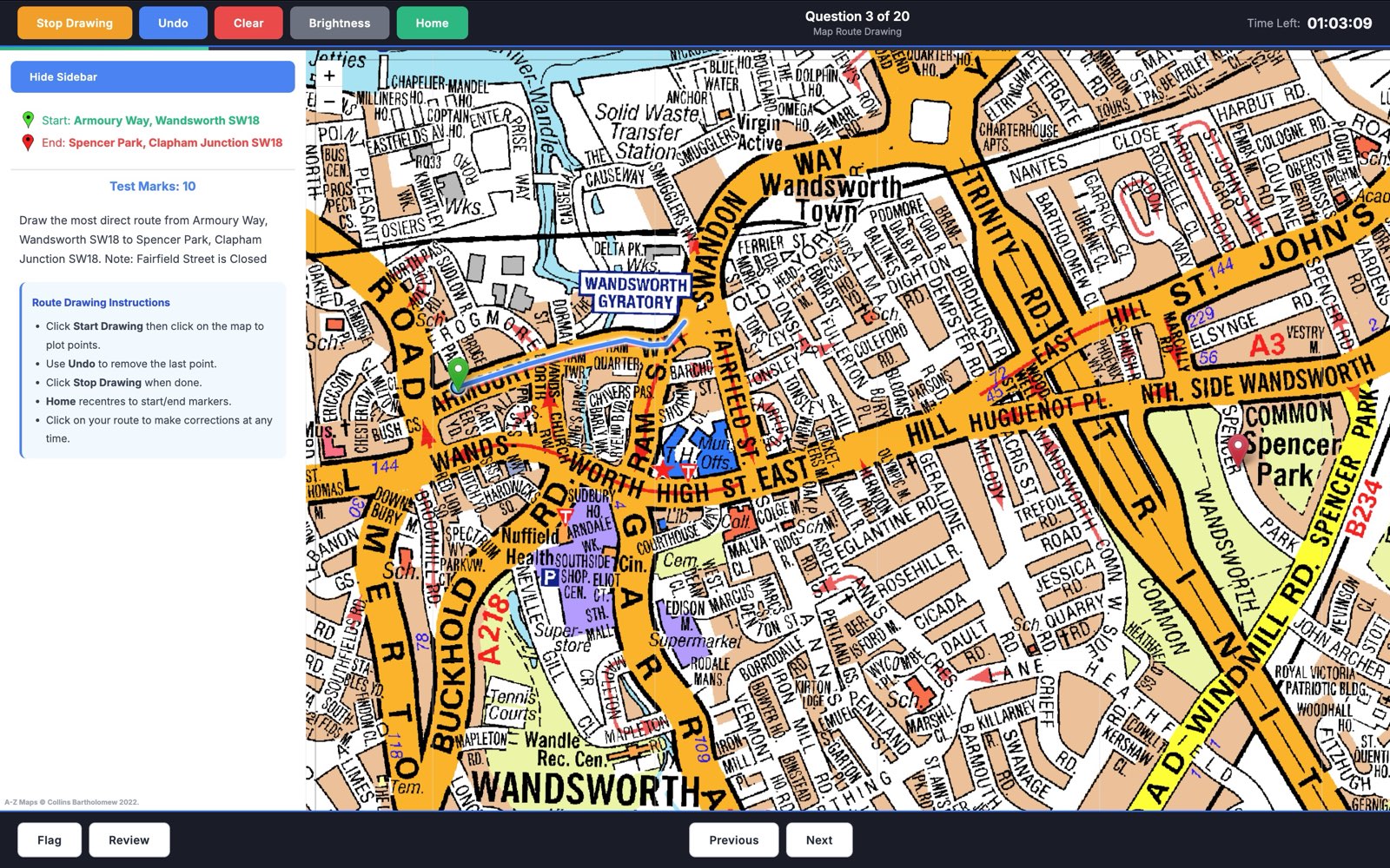 TfL Topographical Skills Assessment software interface